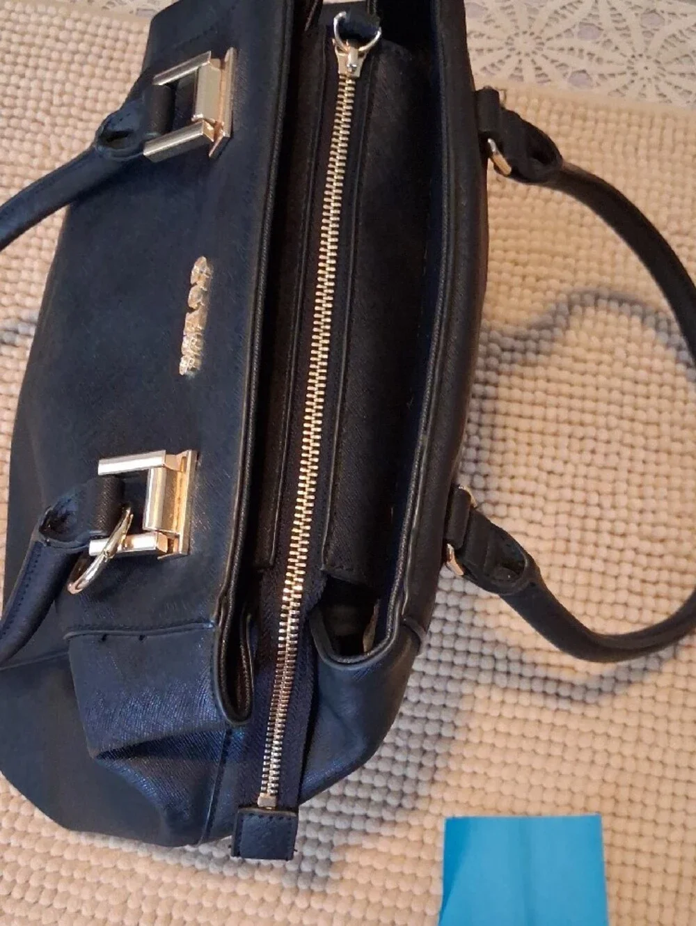 GUESS Black Satchel with Gold Hardware